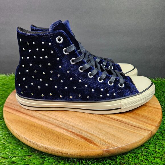 Converse Chuck Taylor All Star Hi Navy Velour Velvet Stud Sneakers 10 558993C - Picture 1 of 10